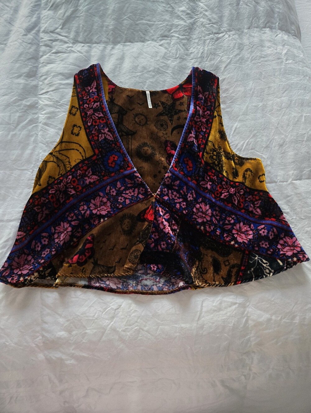Boho Patchwork Velvet Crop Top in Mustard and Purple